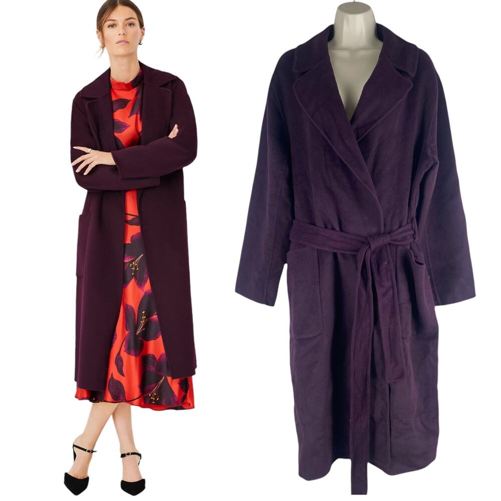 Ann Taylor Doubleface Belted Blanket Coat Waist Tie Vineyard Grape Size LP